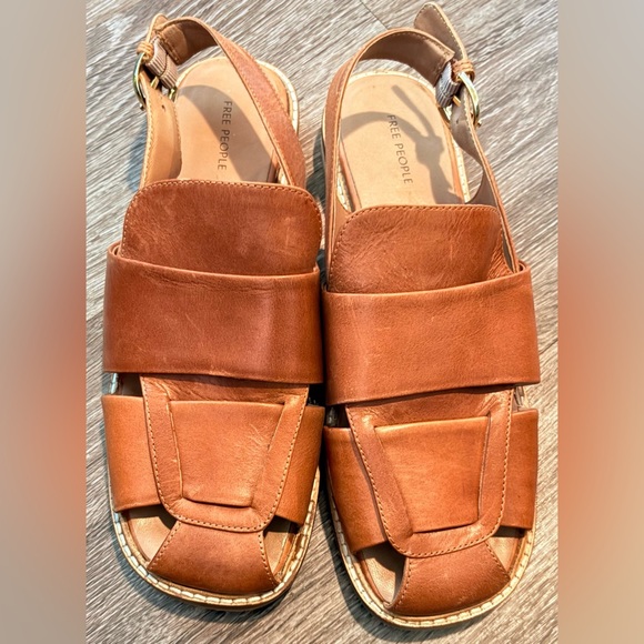 Free People Shoes - Free People Libby Fisher Brown Flats Leather Sandals Size 10